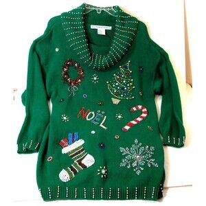 Victoria Jones Sweater Beaded Tunic Holiday Womens Size Large Christmas Vintage